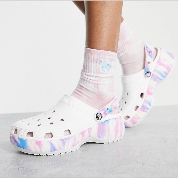 CROCS Shoes - VGUC- CROCS Classic Platform Dream Clog in RARE White/Purple